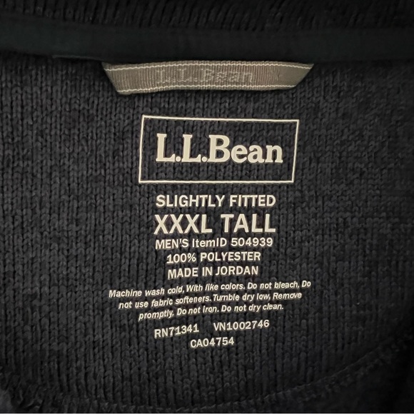 L.L Bean XXXL TALL Fleece Jacket Full Zip Navy Blue 504939 Slightly Fitted - Picture 3 of 4